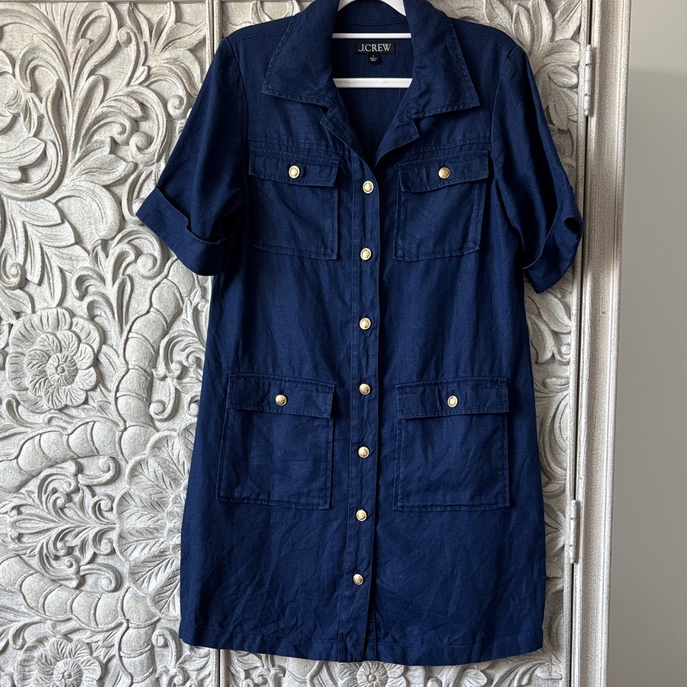J. Crew Navy Linen Shirt Dress